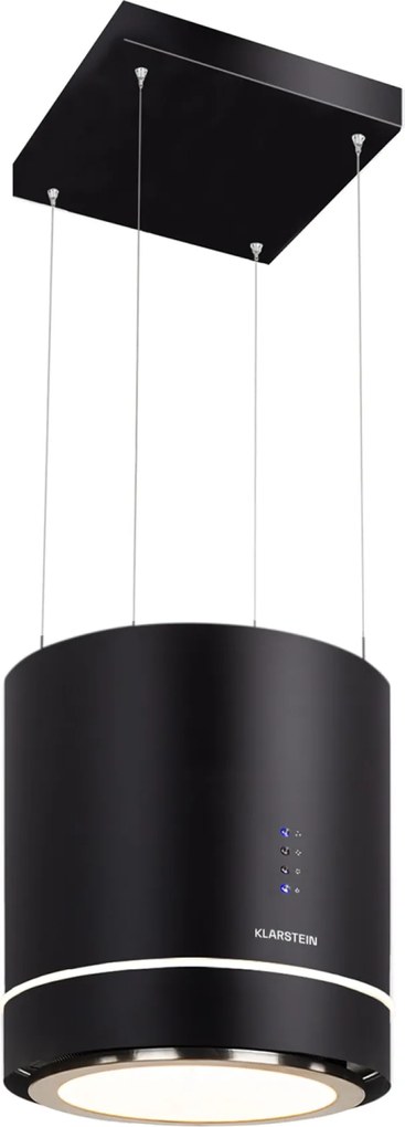 Klarstein Tron Ambience, островен абсорбатор, Ø 38 cm, рециркулаци 521 m³/h, LED, черен