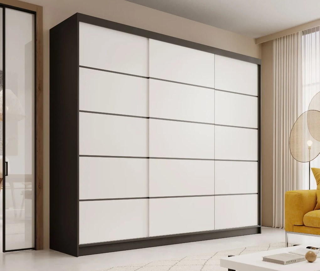 Гардероб Velvora 250 с плъзгащи врати-Черен-Бял