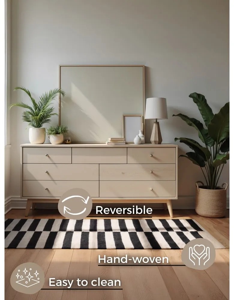 Черно-бял двустранен ръчно изработен вълнен килим 80x150 cm Donna – Hanse Home