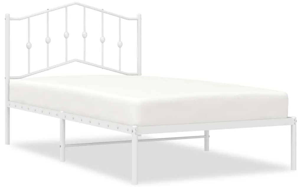 373832 vidaXL Метална рамка за легло с горна табла, бяла, 100x190 см