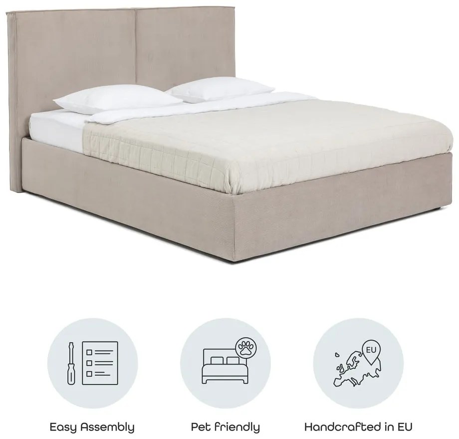 Двойно тапицирано кафяво-сиво легло с място за съхранение и включена подматрачна рамка 180x200 cm Thessa Bold – Bonami Selection