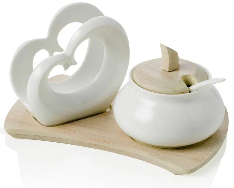 Комплект поставки за салфетки от порцелан и бамбук с двойно сърце - Brandani