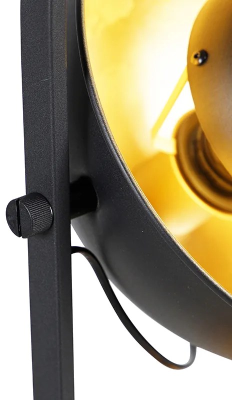 Индустриална подова лампа черна със злато 3-светлина - Magnax