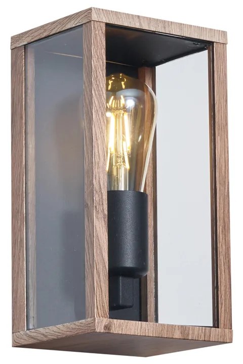 Индустриална стенна лампа с дървен принт 26 см IP44 - Charlois