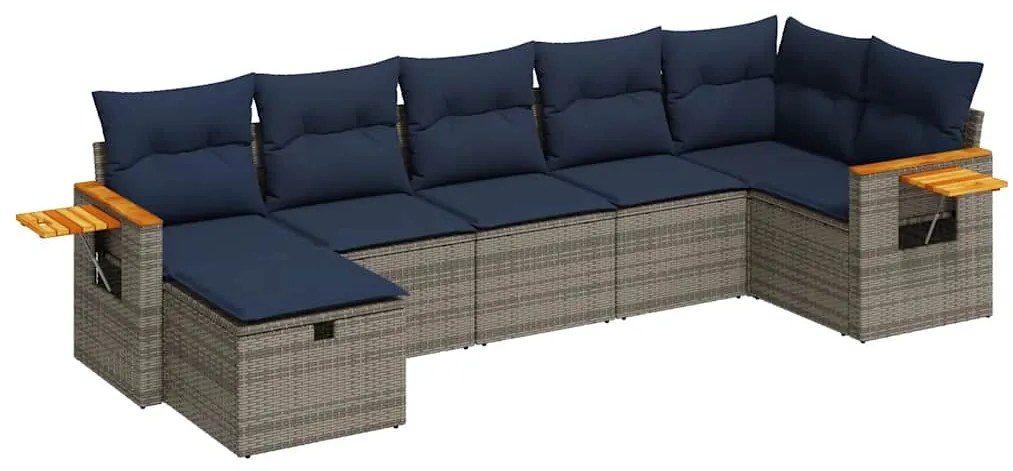 3325988 vidaXL Градински диван с възглавници, 7 части, полиратан, сив