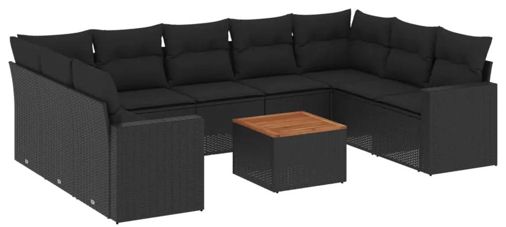 3224263 vidaXL Градински комплект диван с възглавници 10 части черен полиратан