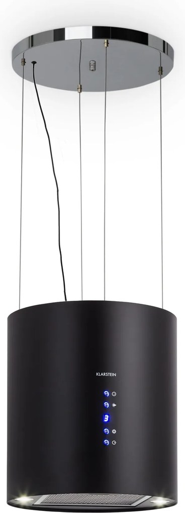 Klarstein Barett, островен абсорбатор, Ø 38 cm, рециркулация 522 m³/h, LED, филтър с активен въглен, черен