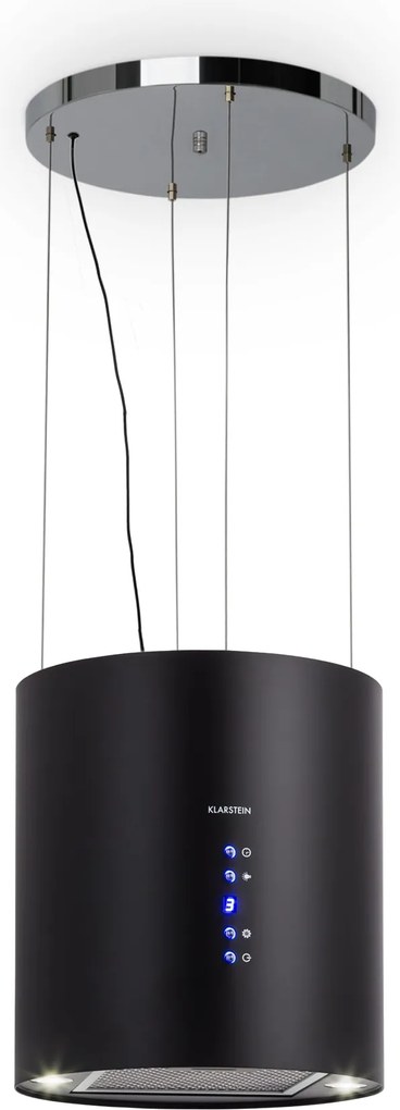 Klarstein Barett, островен абсорбатор, Ø 38 cm, рециркулация 560 m³/h, LED, филтър с активен въглен, черен