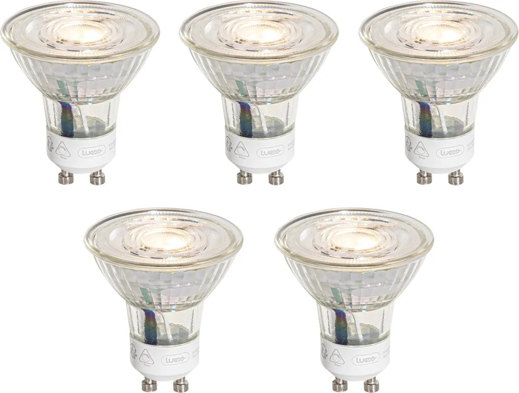 Комплект от 5 GU10 50mm 3-степенни димируеми LED крушки Kelvin прозрачни 4.9W 450 lm 2000-2700K