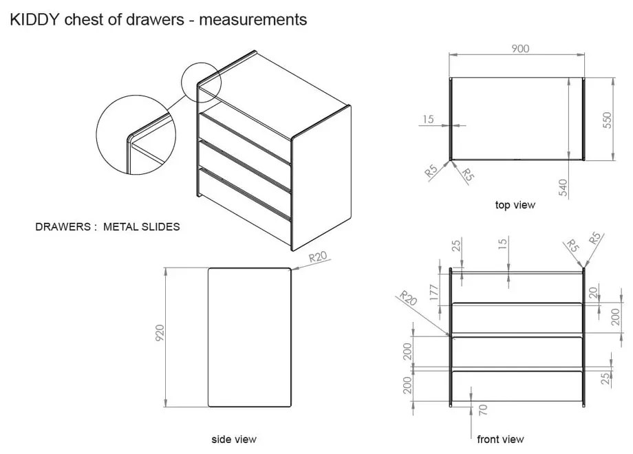 Бял детски скрин с чекмеджета Kiddy - Vipack