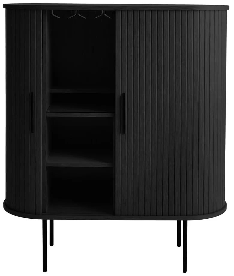 Черен шкаф за вино от дъбов декор с плъзгащи се врати 100x118x40 cm Nola – Unique Furniture