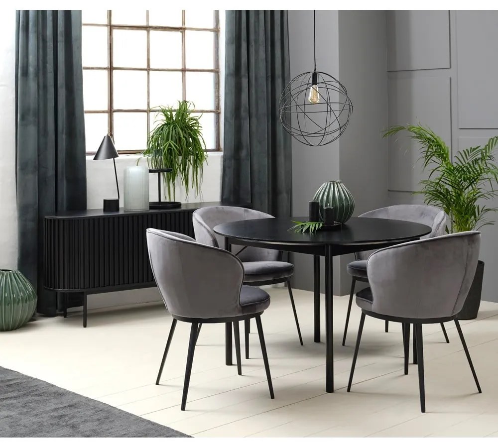 Черен нисък скрин в дъбов декор с плъзгащи се врати 73x160 cm Siena - Unique Furniture