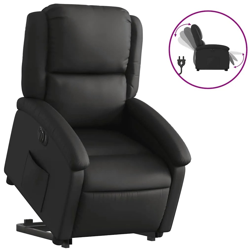 3204270 vidaXL Електрически изправящ реклайнер стол, черен, естествена кожа