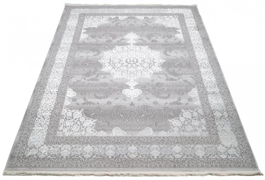 Ексклузивен дизайнерски интериорен килим в бяло и сиво с шарка Ширина: 80 см | Дължина: 150 см