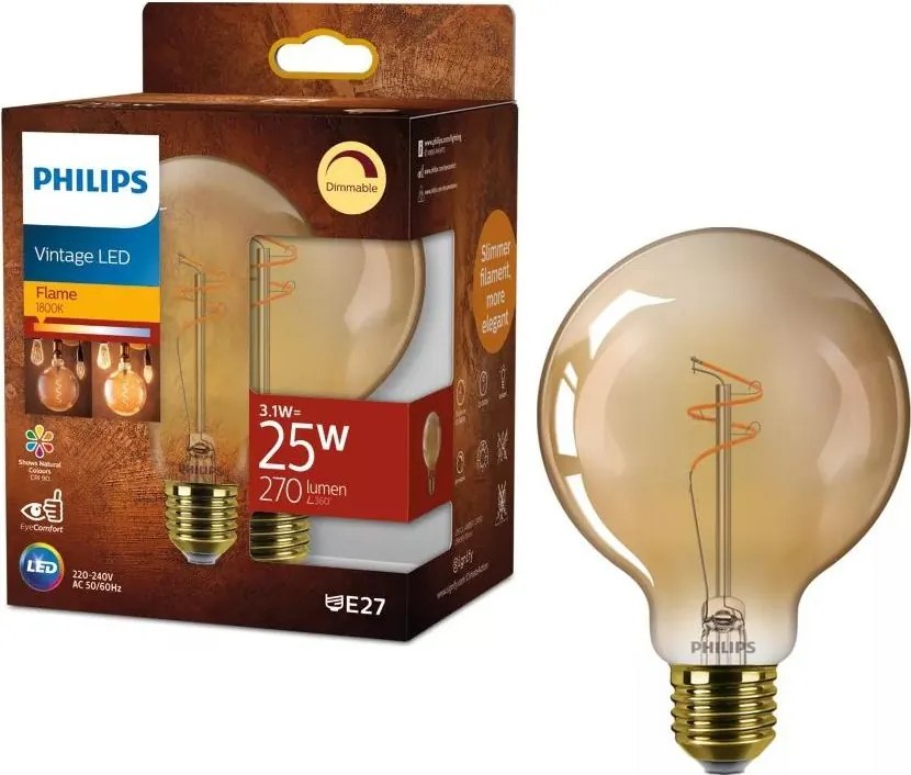 LED димируема крушка VINTAGE Philips G95 E27/3,1W/230V 1800K