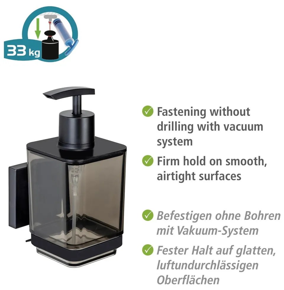 Черен самозалепващ пластмасов диспенсер за сапун 340 ml Quadro – Wenko