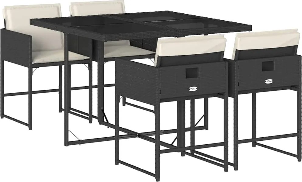 3211254 vidaXL Градински трапезен комплект възглавници 5 части черен полиратан