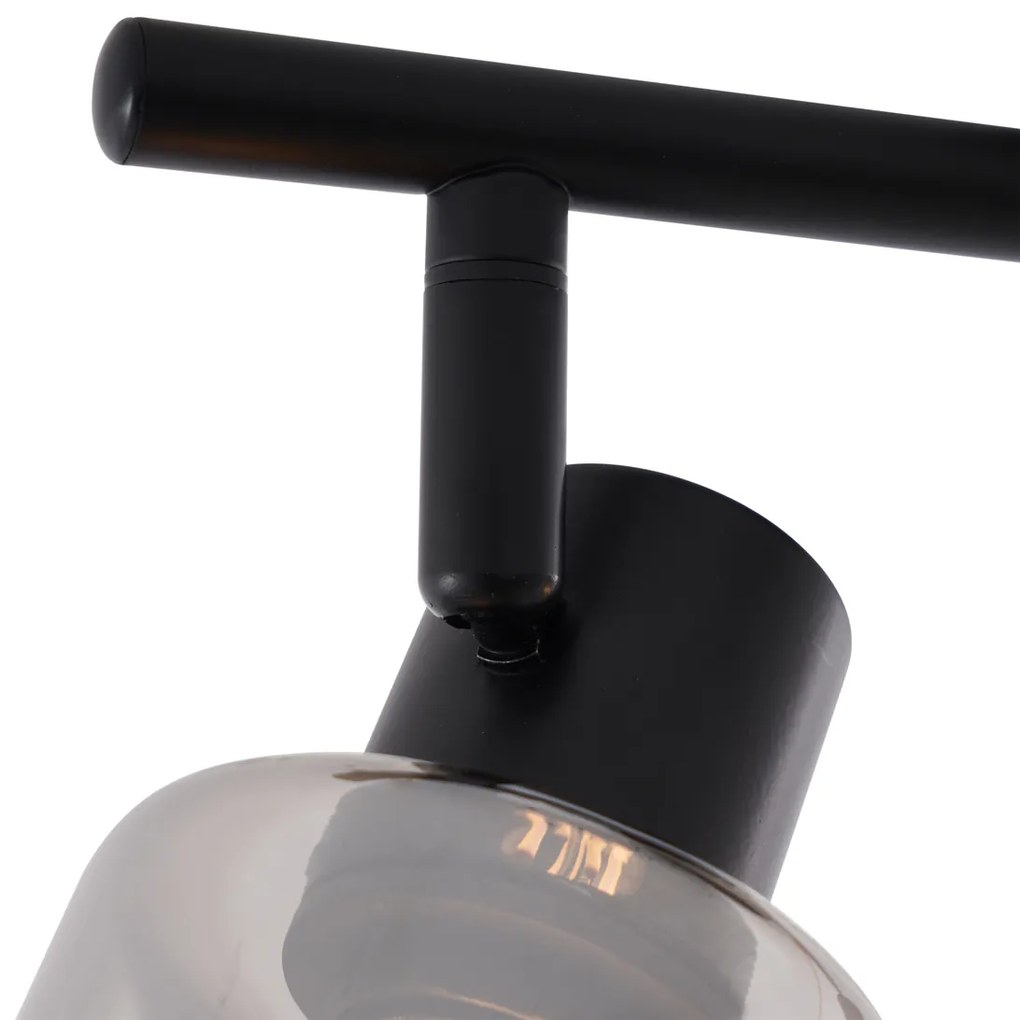 Модерен таванен полилей черен с кръгло димно стъкло 2-светлинен - Cilin