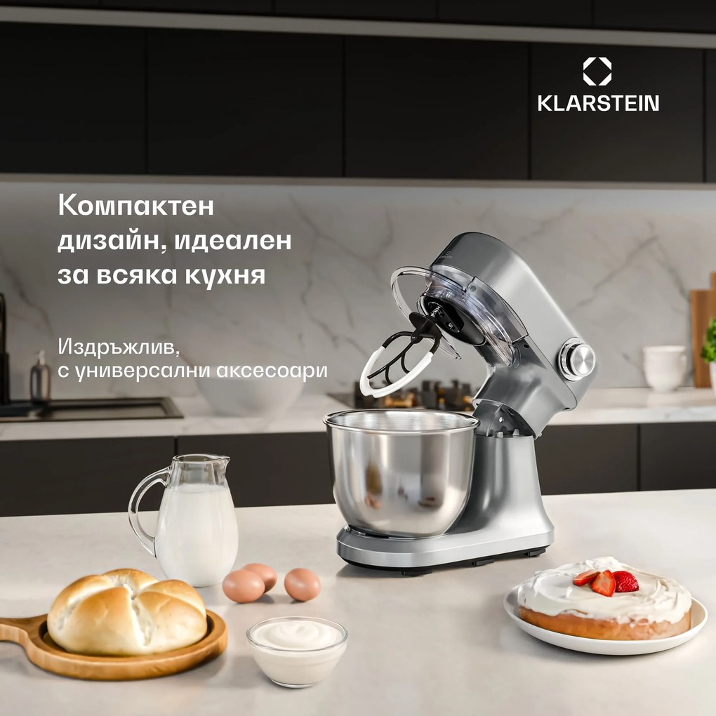 Klarstein Bella Evo кухненски робот | Планетарна смесителна система | 3 приставки за разбиване | 1500 W | 5 л