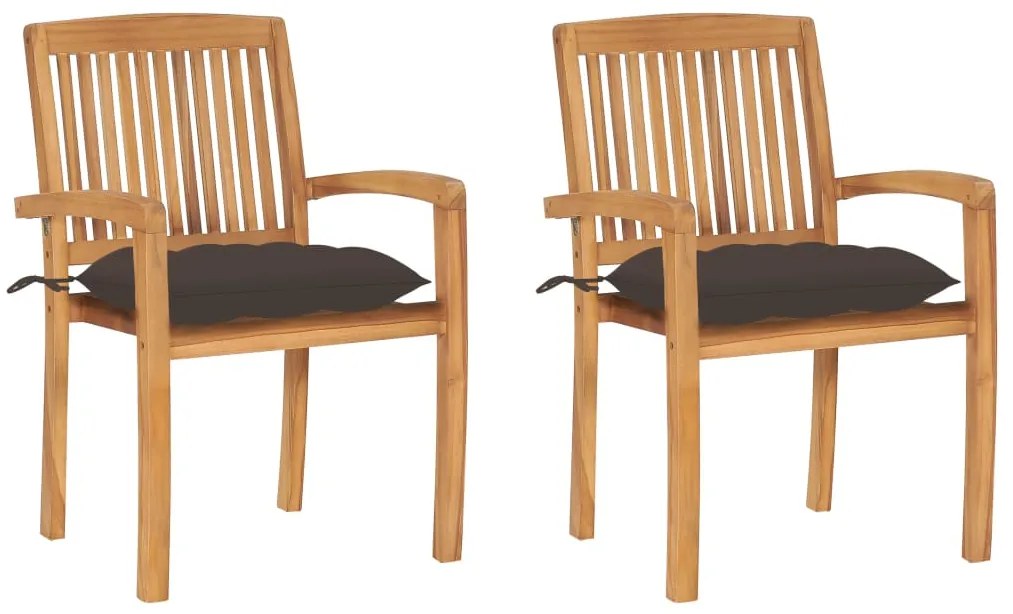 3063275 vidaXL Градински столове, 2 бр, възглавници таупе, тиково дърво масив