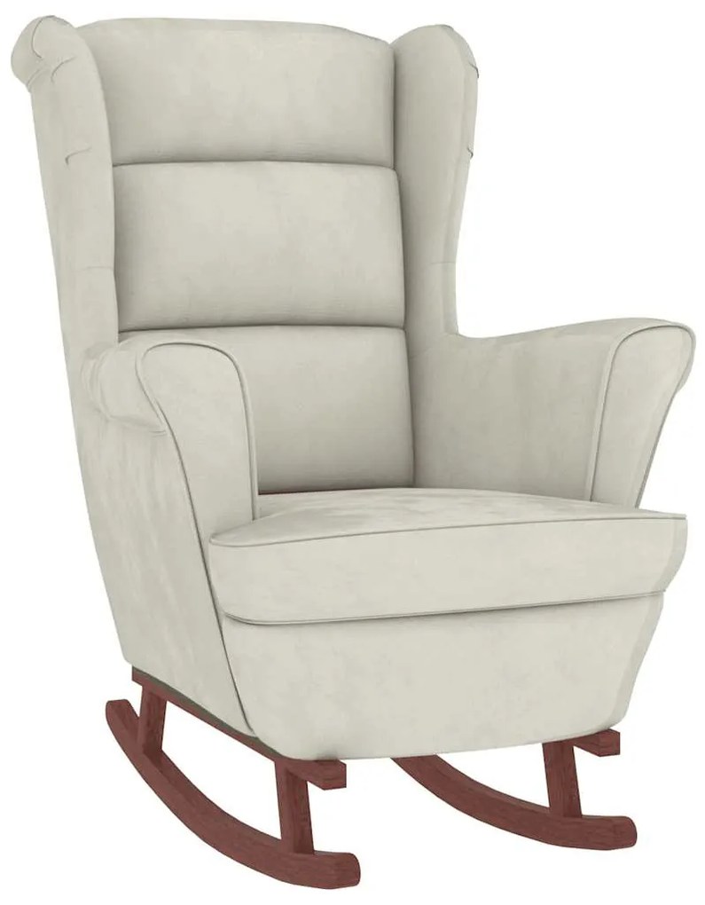 329372 vidaXL Люлеещ се стол с облегалка, кремав кадифе и масивно дърво