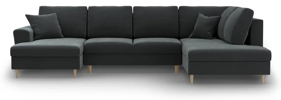 Тъмносив кадифен разтегателен ъглов диван с място за съхранение (десен ъгъл/U форма) Kyoto – Cosmopolitan Design