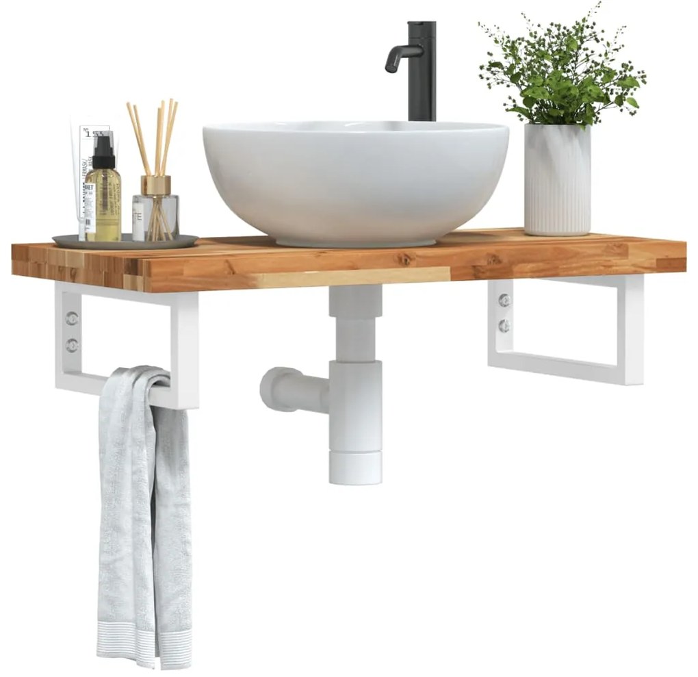 3302740 vidaXL Стенен рафт за мивка, стомана и масивно дърво акация
