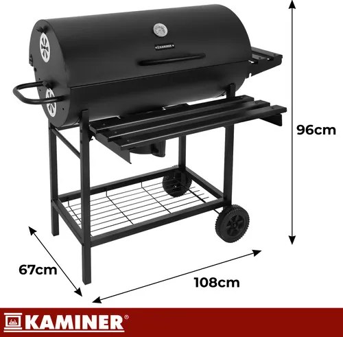 Голяма градинска скара на дървени въглища с капак и термометър