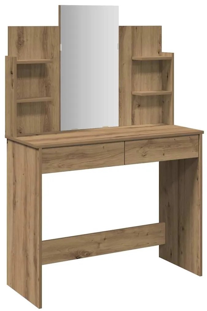 857012 vidaXL Тоалетка с огледало, дъб артизан, 96x39x142 см