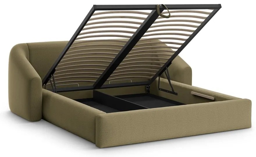 Зелено двойно легло 140x200 cm тапицирано с място за съхранение с включена подматрачна рамка Campi – Cosmopolitan Design