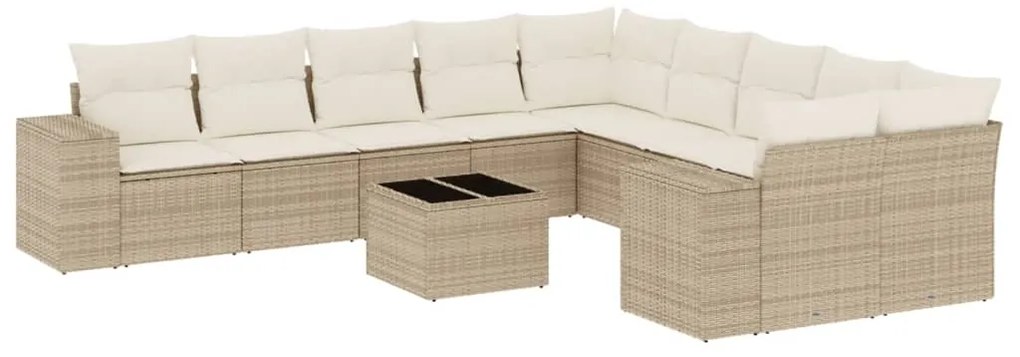 3255455 vidaXL Градински диван с възглавници, 11 части, бежов полиратан