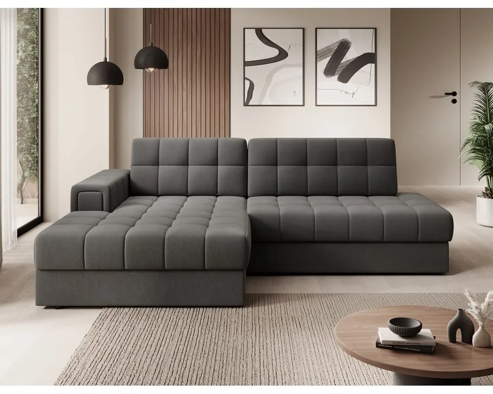 Кафяво-сив кадифен сгъваем ъглов диван (ляв ъгъл) Blezalt – ELTAP