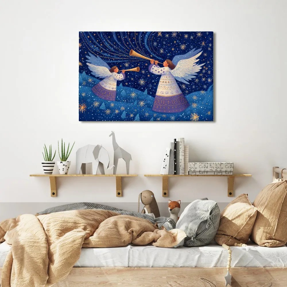 Картина на платно – Коледни ангели в зимната нощ