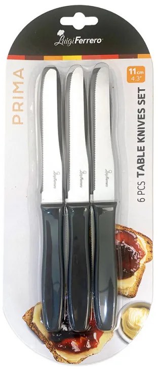 Комплект 6 бр. ножове за хранене Luigi Ferrero Prima FR-1265, Неръждаема стомана, Лесно почистване, Черен/инокс