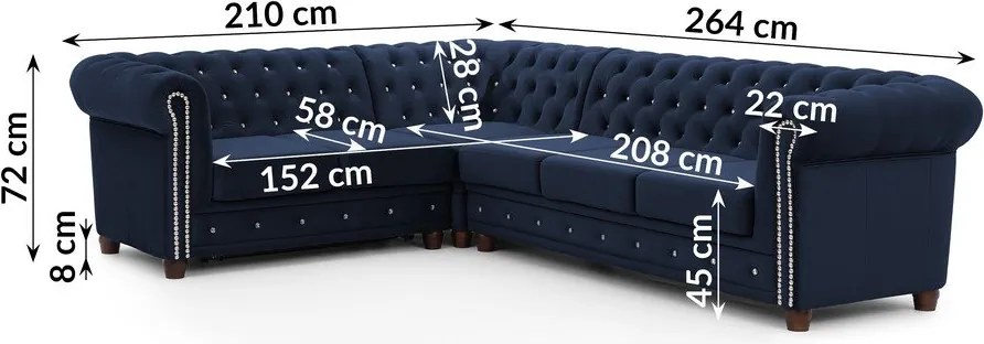 Син кадифен разтегателен ъглов диван (ляв ъгъл L форма) York Blik – Ropez