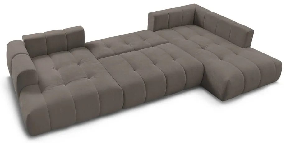 Кафяво-сив сгъваем/с място за съхранение ъглов диван (десен ъгъл/U форма) Fuji – Bobochic Paris