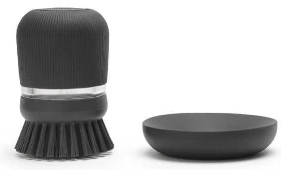 Дозатор за течен сапун с четка за миене на съдове Brabantia Sinkside 1003317, 100 мл, Полиестерни четчици, Поставка, Тъмносив
