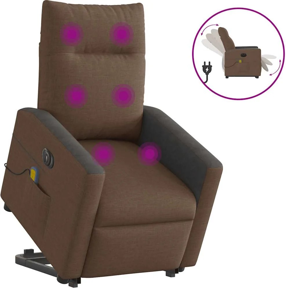 3324076 vidaXL Електрически изправящ масажен реклайнер стол кафяв текстил