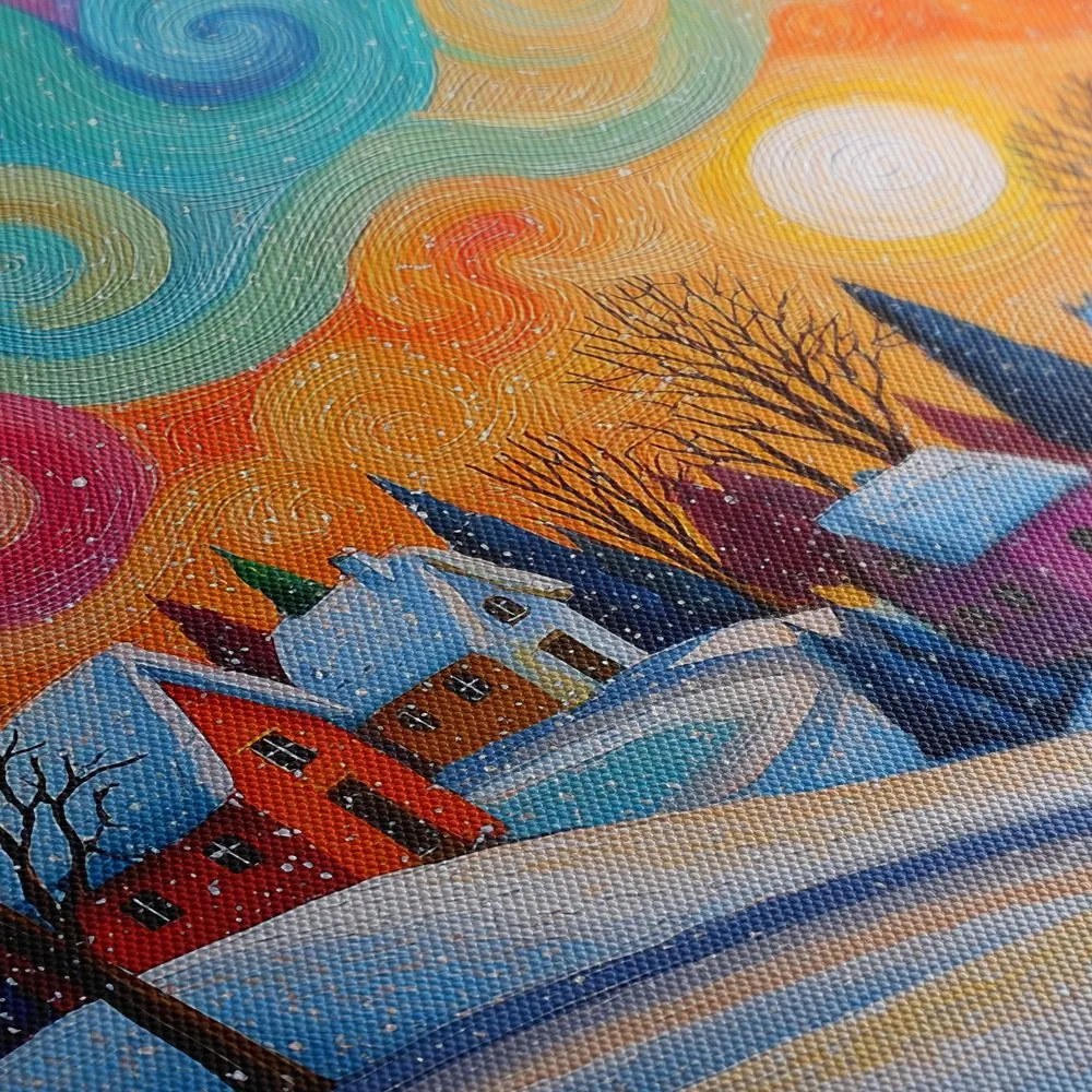 Картина на платно – Коледна приказка на цветни къщи