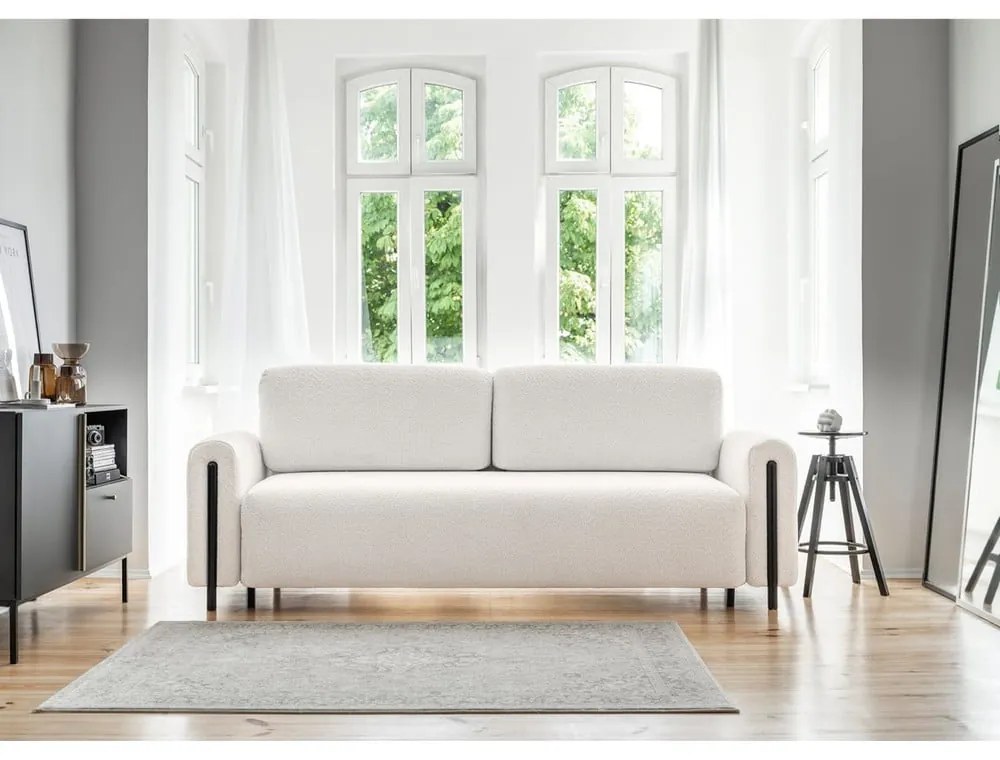 Кремав разтегателен диван с място за съхранение от букле 244 cm Arcadova – ELTAP