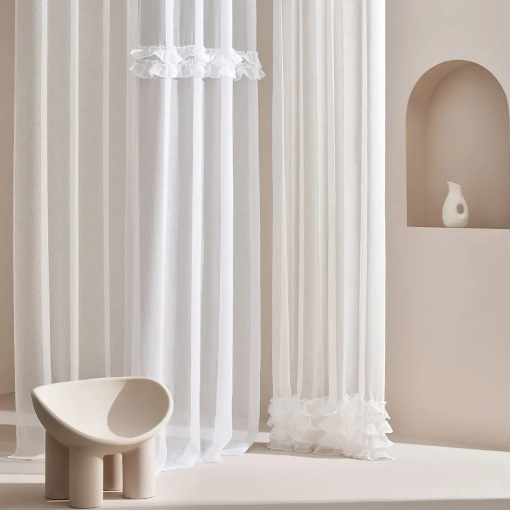 Бяла завеса FRILLA с волани на сребърни втулки 400 x 250 cm