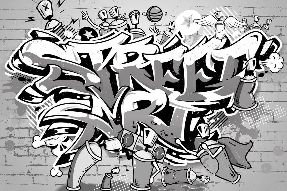 Тапет – Сив надпис Street Art със спрейове