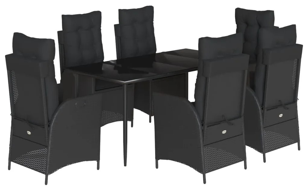 3213180 vidaXL Градински трапезен комплект 7 части възглавници черен полиратан