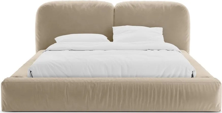 Бежово тапицирано двойно легло с място за съхранение и включена подматрачна рамка 180x200 cm Martina – Micadoni