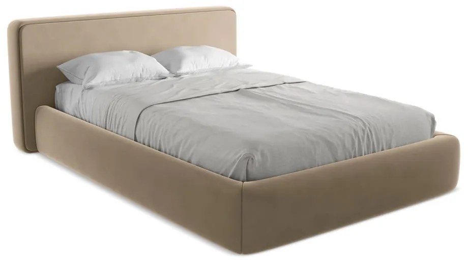 Светлокафяво двойно тапицирано легло с място за съхранение и включена подматрачна рамка 140x200 cm Kiana – Makamii