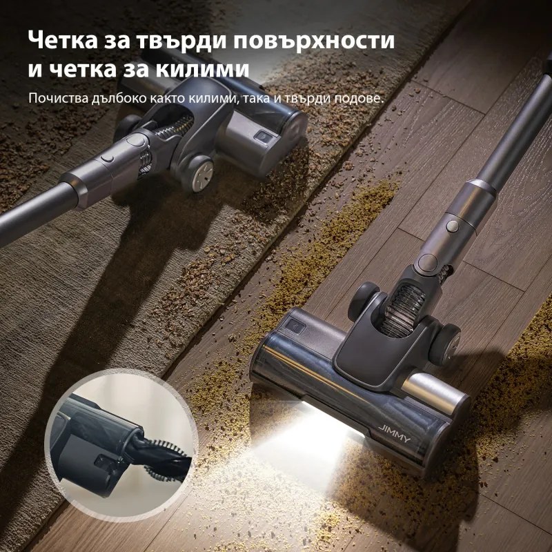 Вертикална прахосмукачка Jimmy H11 Pro, 600W, 260 AW, 0.6 л, Сензор за прах, Сгъваема, Автономност 90 минути, LED дисплей, Черен/Сив