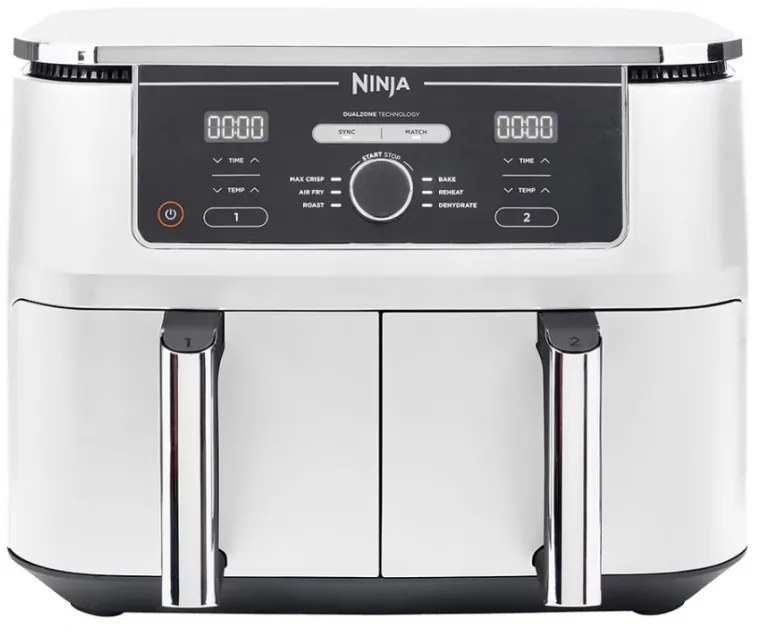 Двоен фритюрник с горещ въздух Ninja AF400EUWH, 2470W, 9.5 л, 6 програми, 40-240 C, Независими зони, Бял