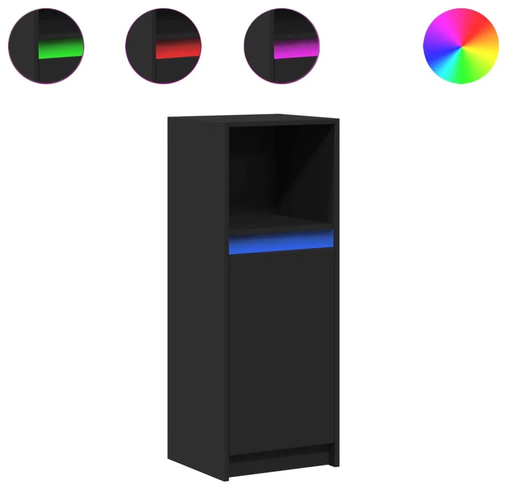 852167 vidaXL Сайдборд с LED, черен, 38x34x100 см, инженерно дърво