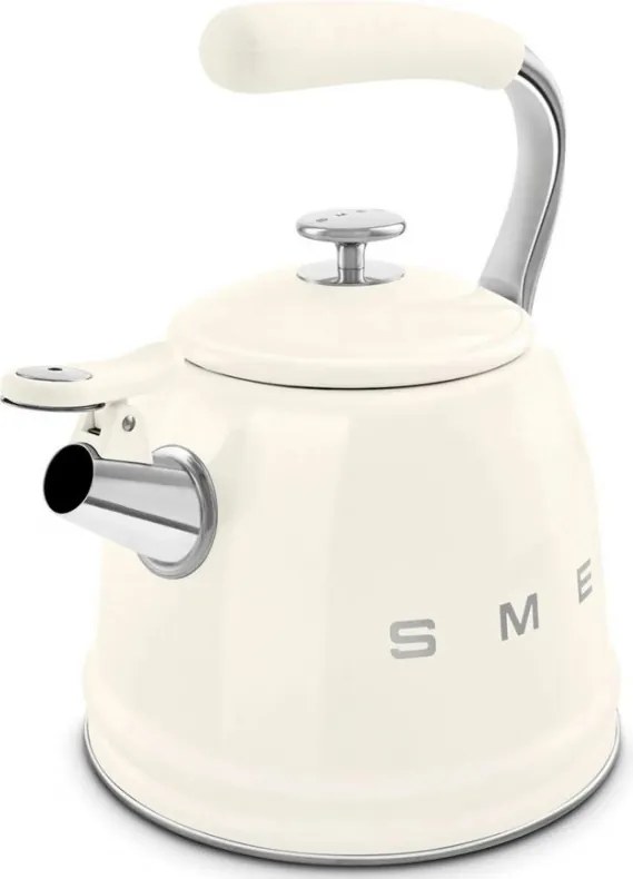 Свирещ чайник Smeg WKF01CR, 2.3 л, Индукция, Ненагряваща се дръжка, Стомана, Крем