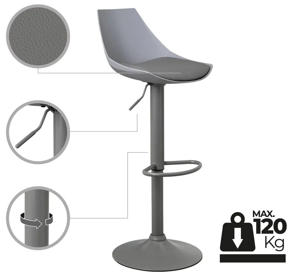 Сиви бар столове в комплект от 2 бр. с регулируема височина от имитация на кожа (височина на седалката 56,5 cm) – Casa Selección